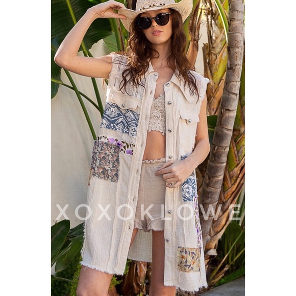 POL Double Gauze Patchwork Sleeveless Vest Dress Relaxed Fit - Picture 8 of 17